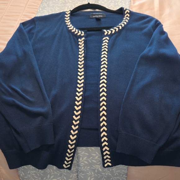 Lands' End Blue Cardigan with White Trim - Picture 1 of 4
